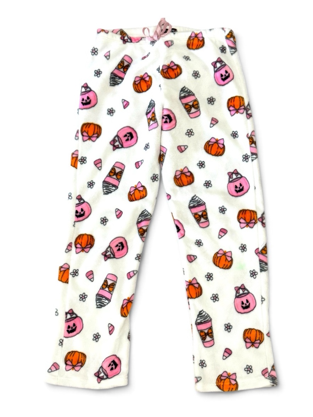 Fall & Halloween Plush Fleece Elastic Waist Pants Pumpkins-Latte-Candy Corn